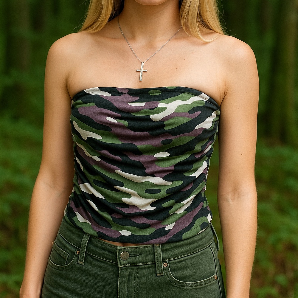 Camouflage Strapless Top By Body Central Juniors Size Large Vintage
